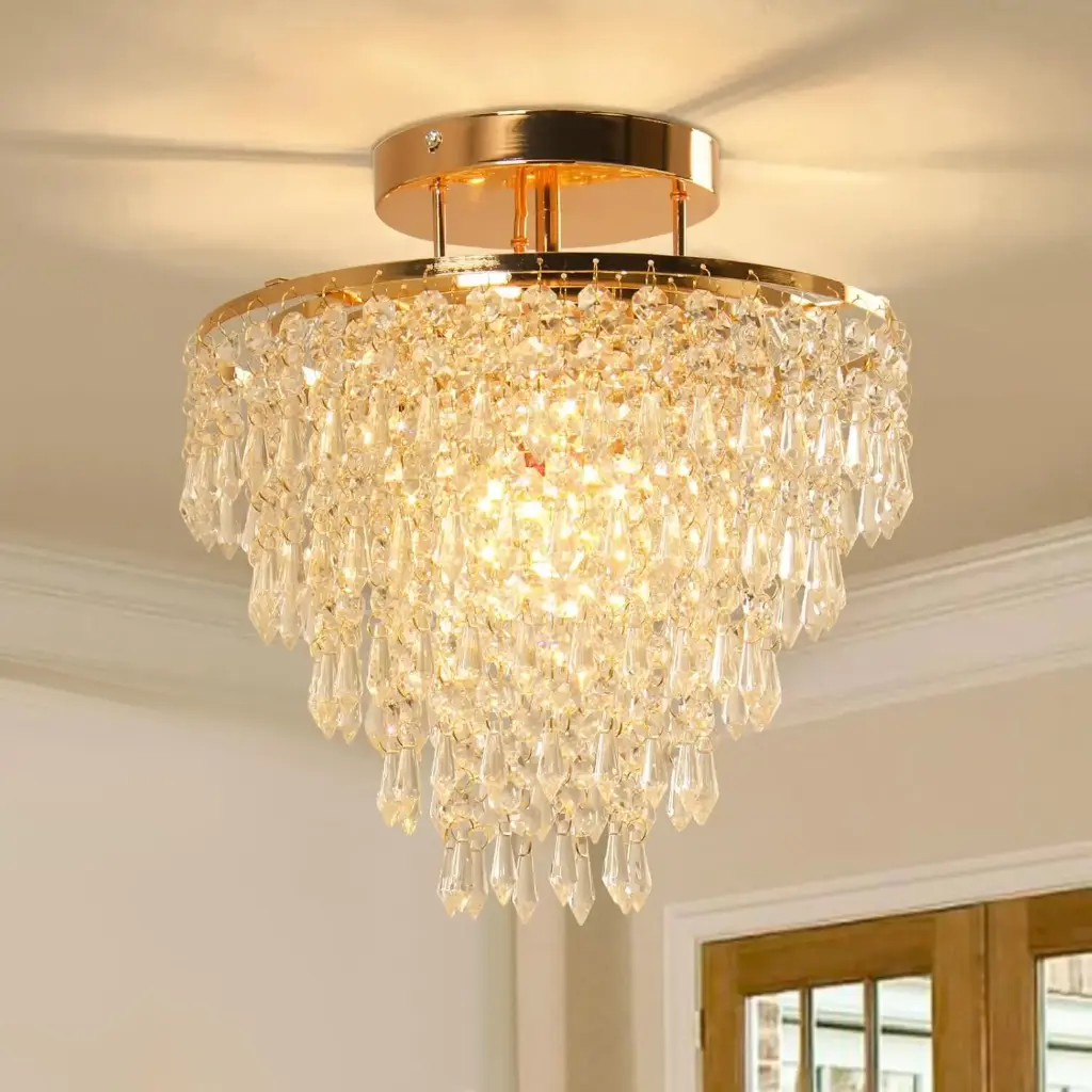Crystal Chandelier Gold Crystal Flush Mount Ceiling