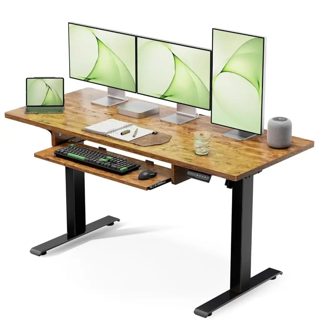 Electric height adjustable table with keyboard tray