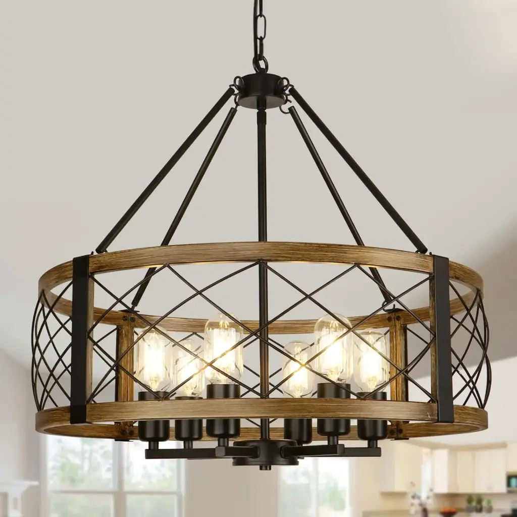 Wood Grain Finish Farmhouse Chandelier