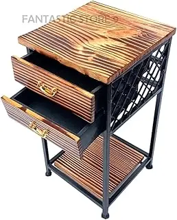 Industrial Metal Frame Nightstand with Wooden Drawer 