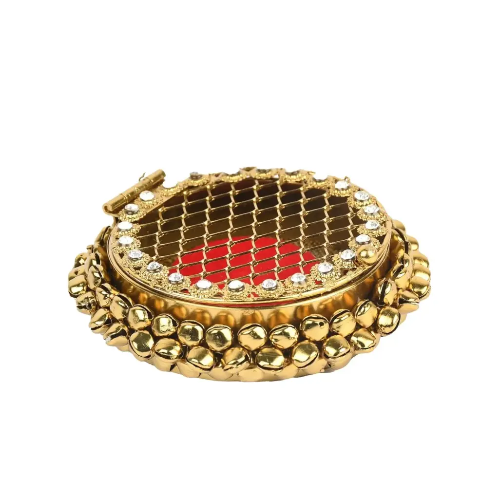 Lushure Gold and Silver Coin Ginni Metal Mesh Small Vintage Ring Box