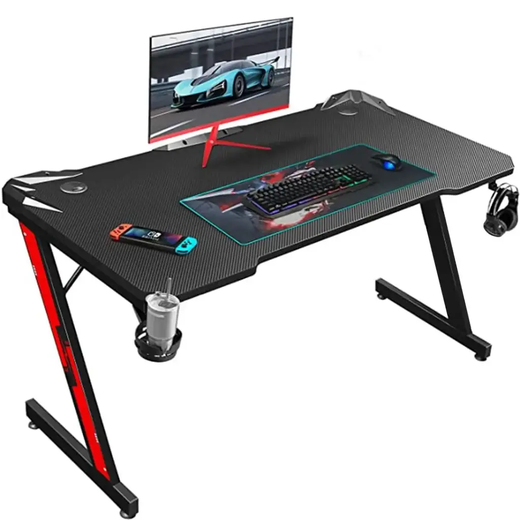 White Mulberry Gaming Desk, Computer Desk with Carbon