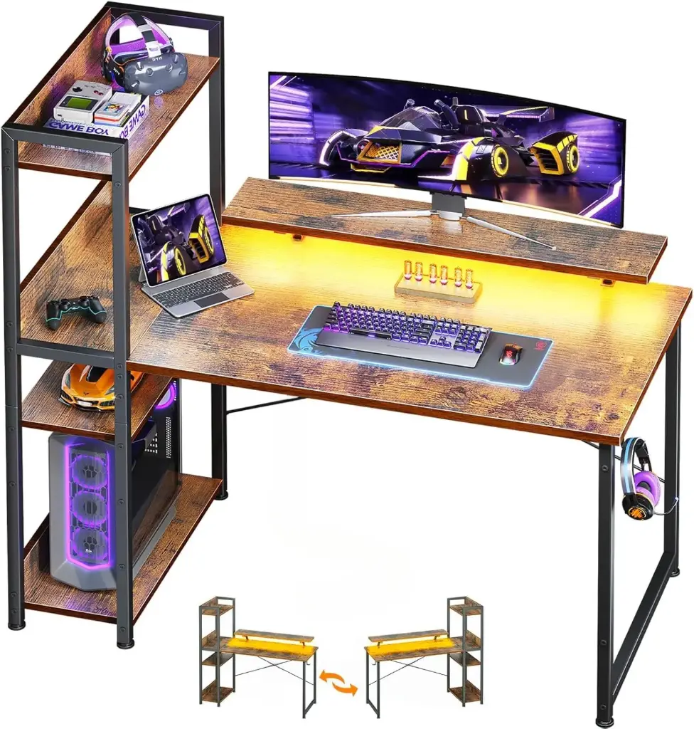 DESKIZIA Gaming Desk with Shelves